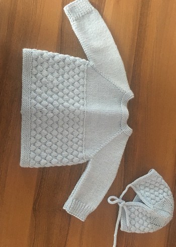 Mavi Örgü Erkek Çocuk Hırka ve Şapka Takımı - Görsel 3