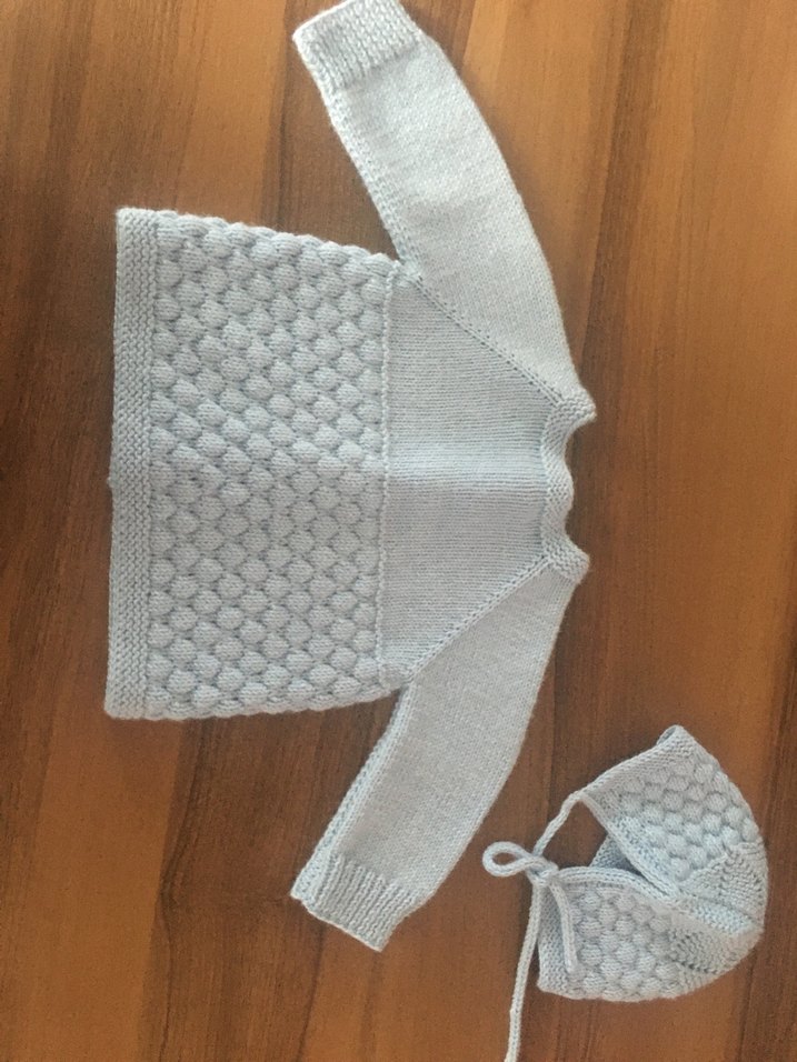 Mavi Örgü Erkek Çocuk Hırka ve Şapka Takımı - Görsel 3