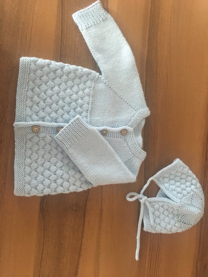 Mavi Örgü Erkek Çocuk Hırka ve Şapka Takımı - Görsel 2