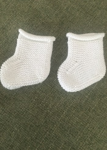 Beyaz Örgü yenidoğan Bebek Patik - Görsel 2