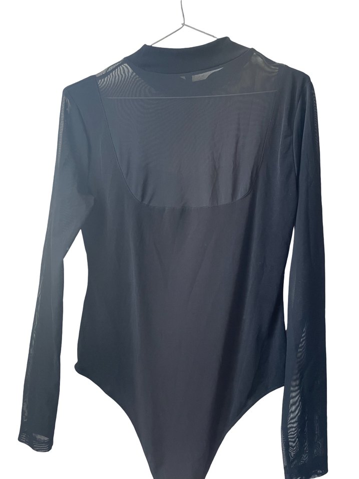 Uzun Kollu Siyah Yüksek Yaka Bodysuit - Görsel 2