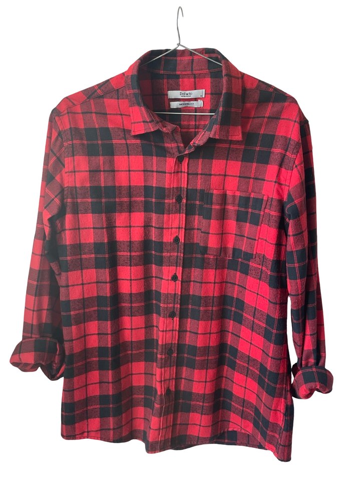 Kırmızı Kareli Düğmeli Gömlek - Görsel 2