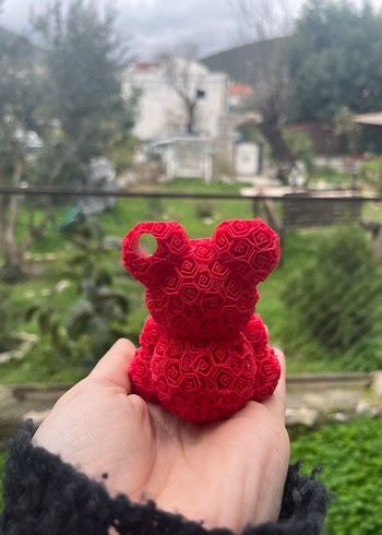 Kırmızı Gül Desenli Ayıcık Anahtarlık - Görsel 3