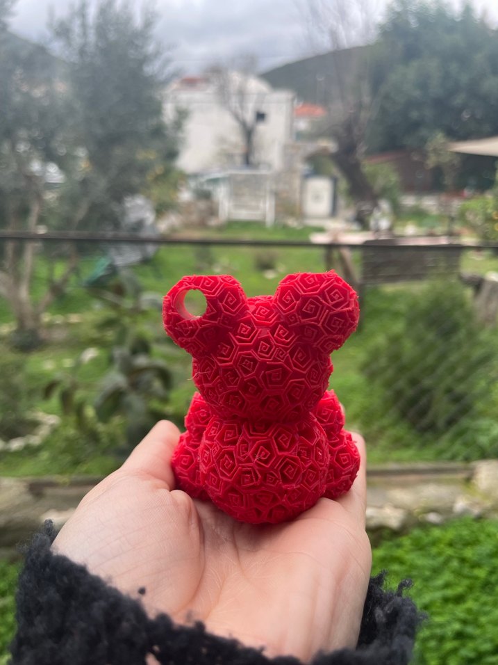 Kırmızı Gül Desenli Ayıcık Anahtarlık - Görsel 3