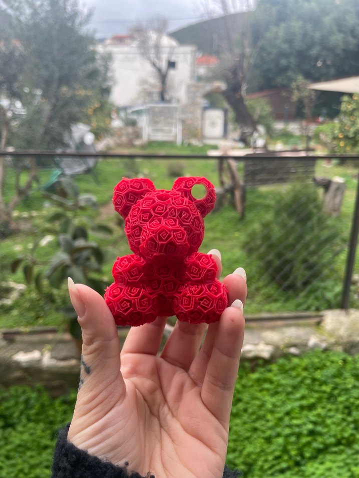 Kırmızı Gül Desenli Ayıcık Anahtarlık - Görsel 2