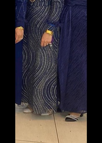 Kadın Lacivert Drapeli Uzun Abiye Elbise - Görsel 2