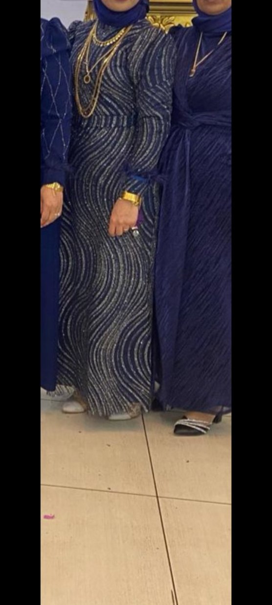 Kadın Lacivert Drapeli Uzun Abiye Elbise - Görsel 2