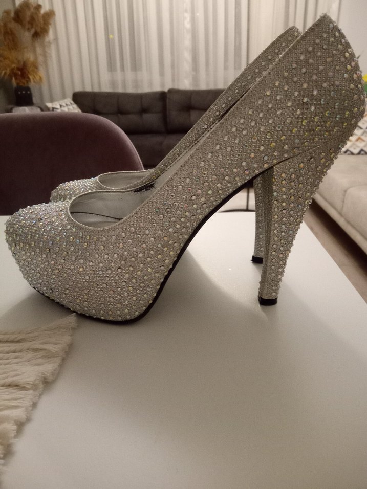 Beyaz Payetli Platform Topuklu Abiye Ayakkabı - Görsel 2