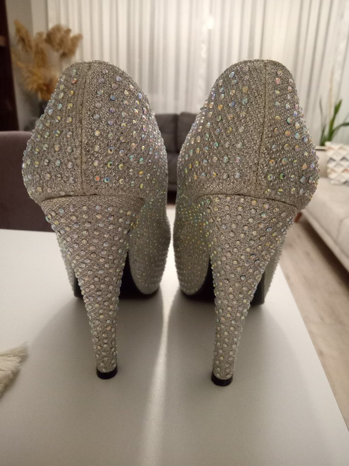 Beyaz Payetli Platform Topuklu Abiye Ayakkabı - Görsel 3