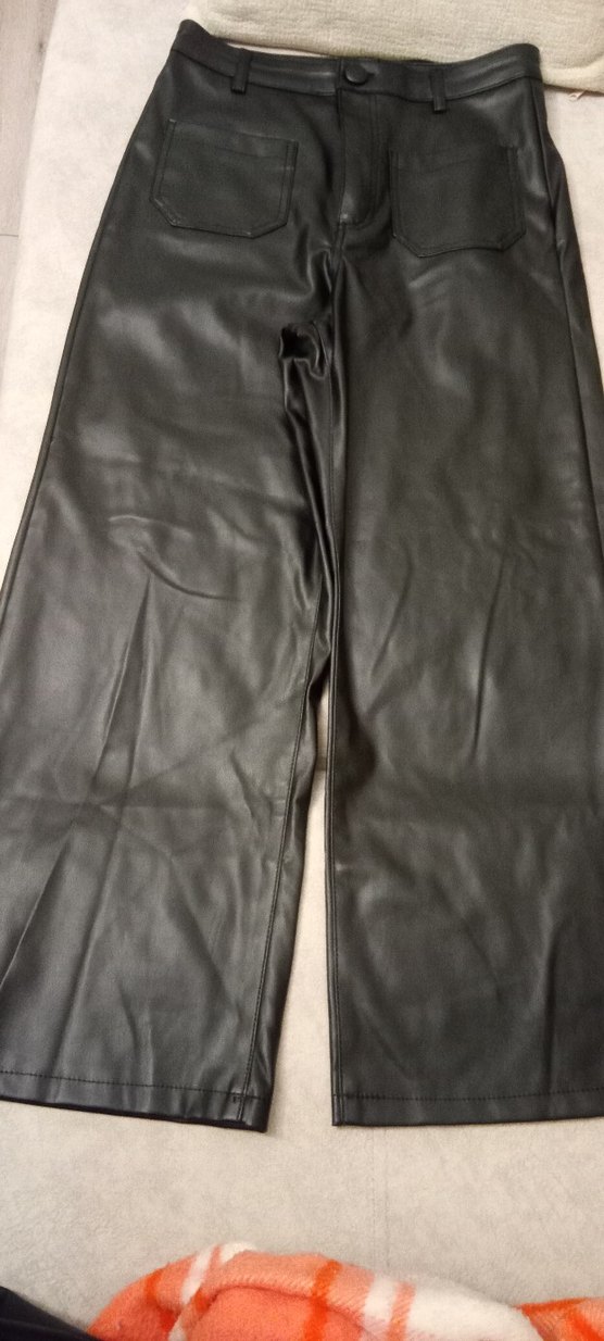 Siyah Kemerli Deri Biker Kadın Pantolon - Görsel 2