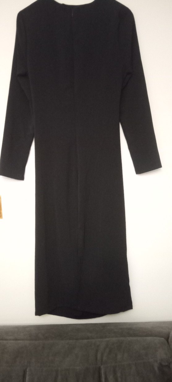 Uzun Kollu V Yaka Siyah Uzun Elbise - Görsel 2