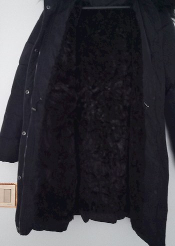 Lacivert Kürklü Uzun Kadın Mont - Görsel 2