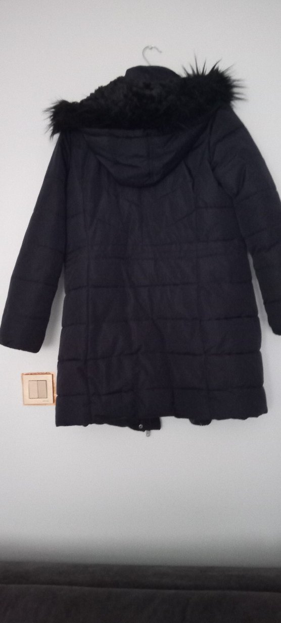 Lacivert Kürklü Uzun Kadın Mont - Görsel 3