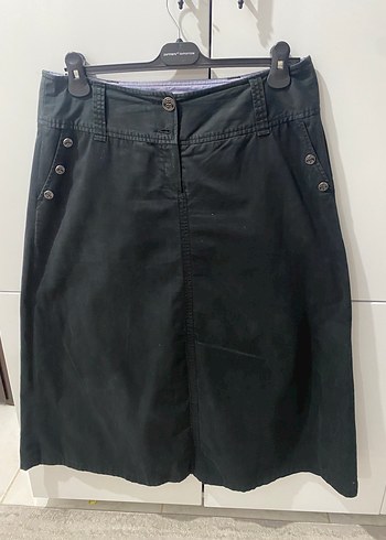 Düğmeli Siyah Midi Denim Etek