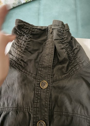 Düğmeli Gri Kadın Keten Ceket - Görsel 3