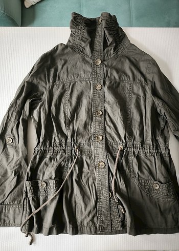 Düğmeli Gri Kadın Keten Ceket - Görsel 4