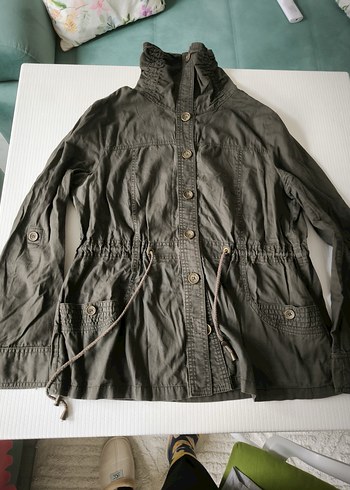 Düğmeli Gri Kadın Keten Ceket - Görsel 5