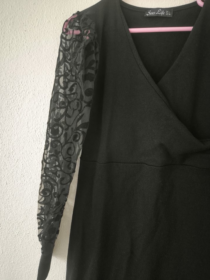 Dantelli Siyah Midi Gotik Elbise - Görsel 2