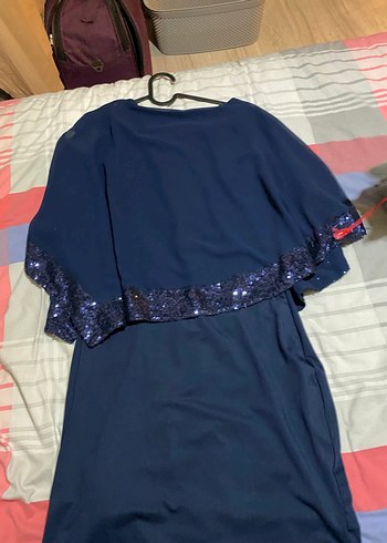 Drapeli Lacivert Midi Parti Elbisesi - Görsel 3