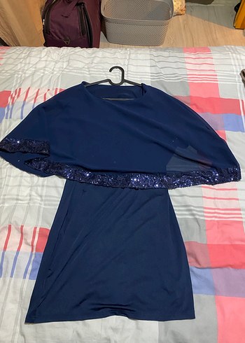 Drapeli Lacivert Midi Parti Elbisesi - Görsel 2