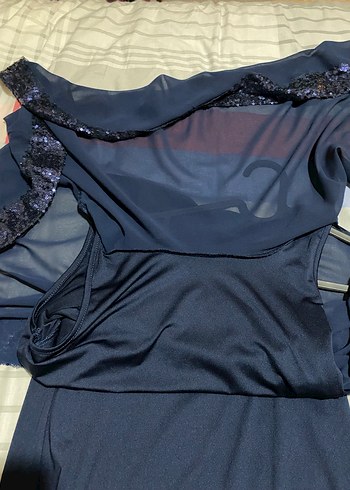 Drapeli Lacivert Midi Parti Elbisesi - Görsel 4