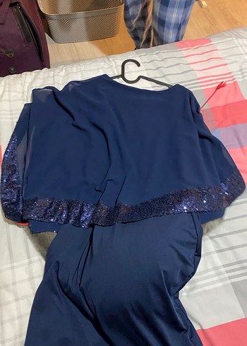 Drapeli Lacivert Midi Parti Elbisesi - Görsel 5