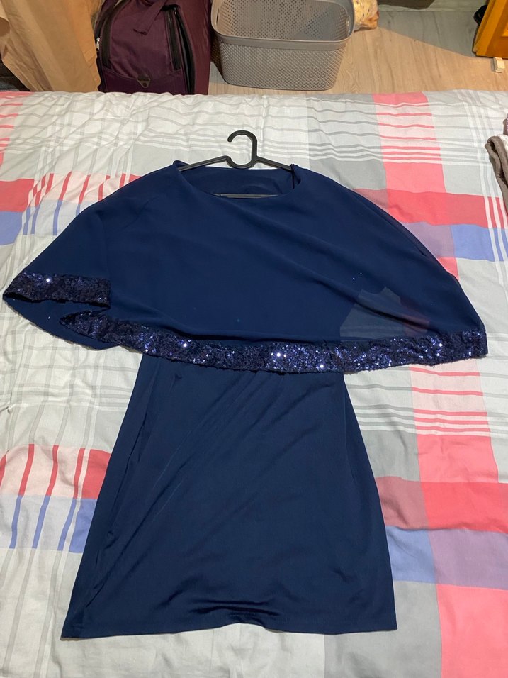 Drapeli Lacivert Midi Parti Elbisesi - Görsel 2