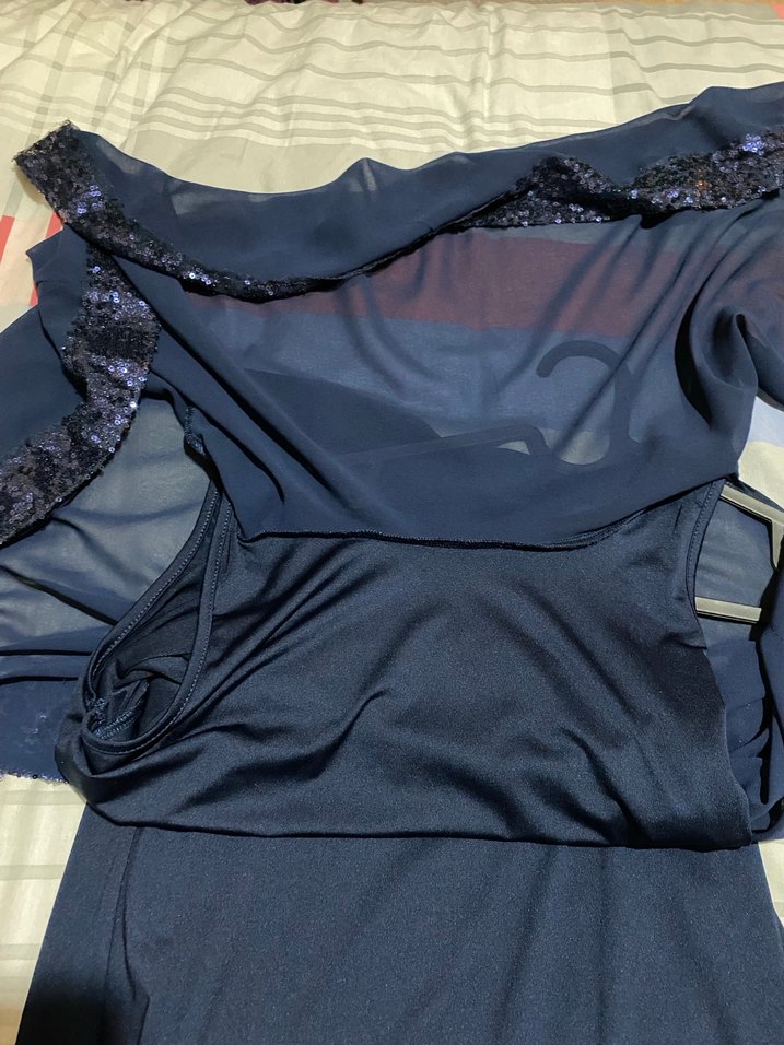 Drapeli Lacivert Midi Parti Elbisesi - Görsel 4