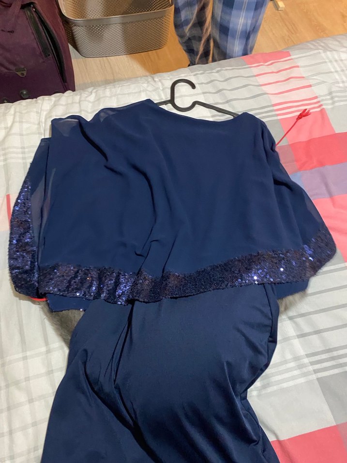 Drapeli Lacivert Midi Parti Elbisesi - Görsel 5