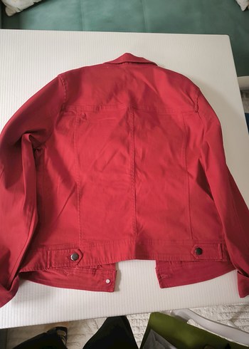 Düğmeli Kırmızı Kadın Kot Ceket - Görsel 3