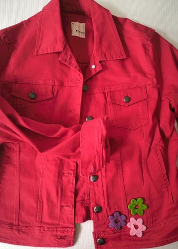 Düğmeli Kırmızı Kadın Kot Ceket - Görsel 2