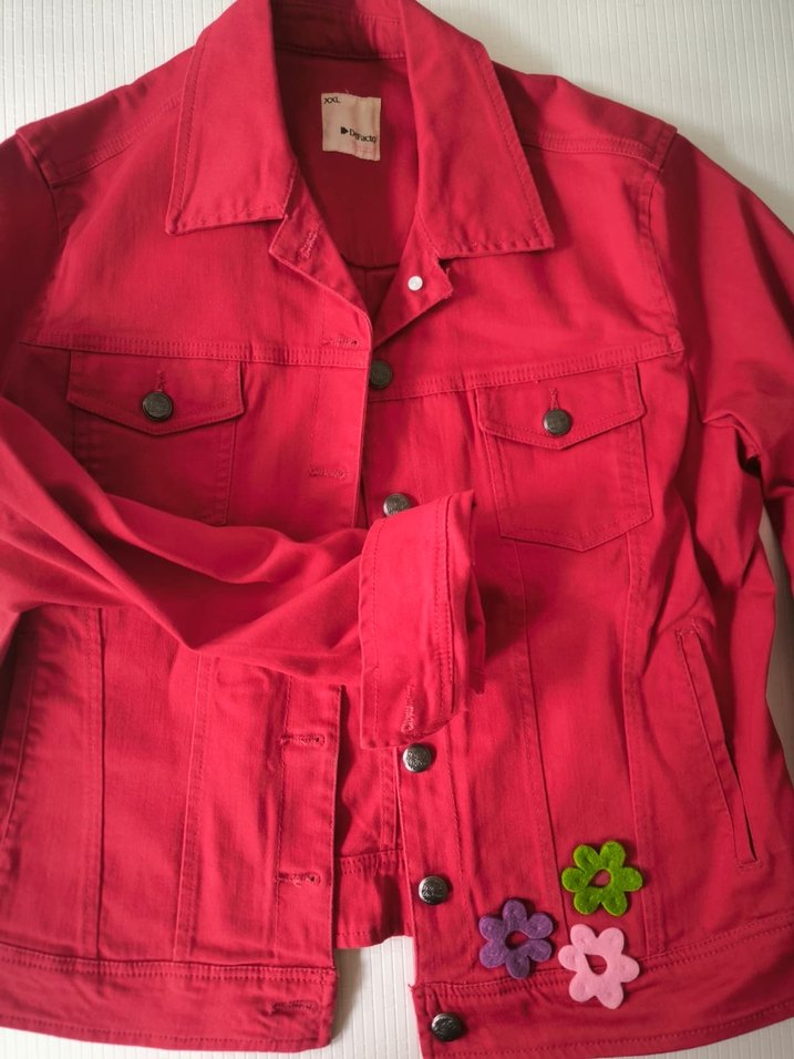 Düğmeli Kırmızı Kadın Kot Ceket - Görsel 2