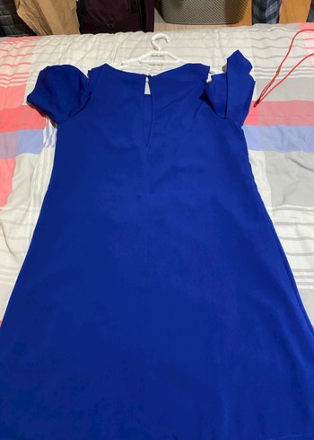 Mavi Midi Kayık Yaka Kadın Elbise - Görsel 4