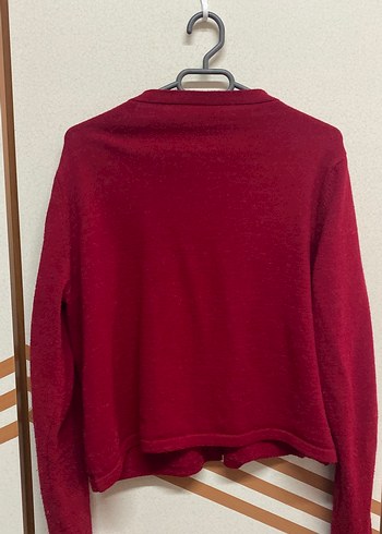 Bordo Düğmeli Kadın Yün Hırka - Görsel 4