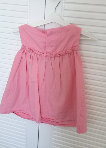 Kız Çocuk Pembe Keten Fiyonklu Elbise - Görsel 4