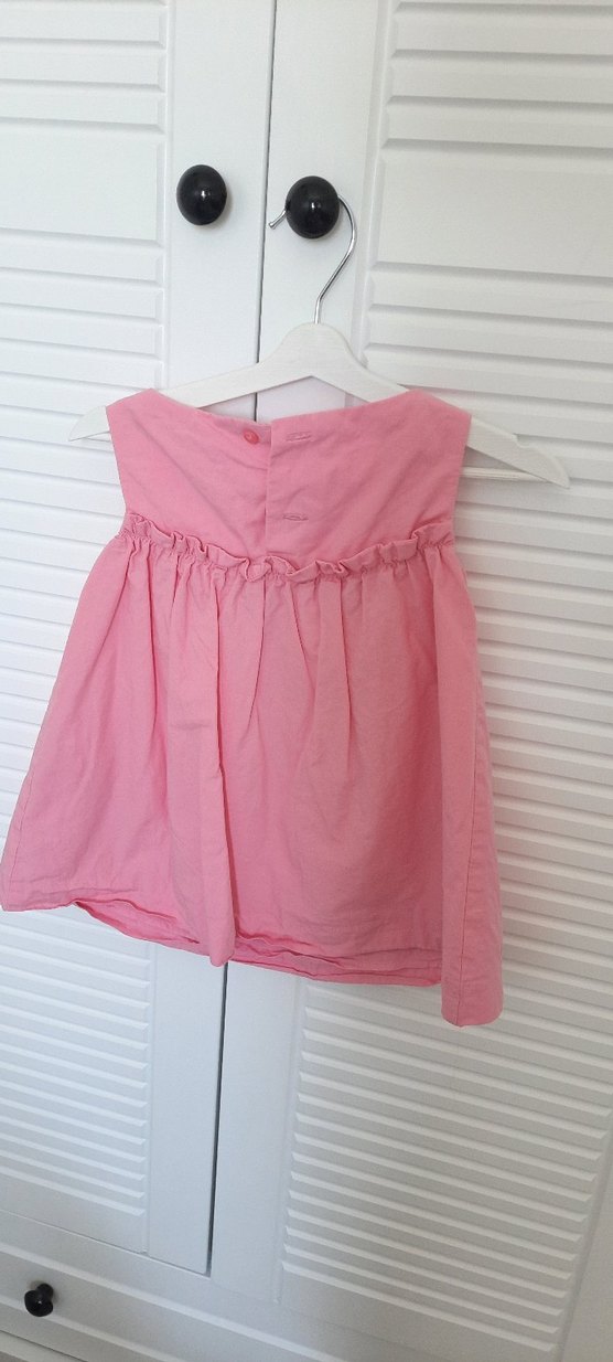 Kız Çocuk Pembe Keten Fiyonklu Elbise - Görsel 4