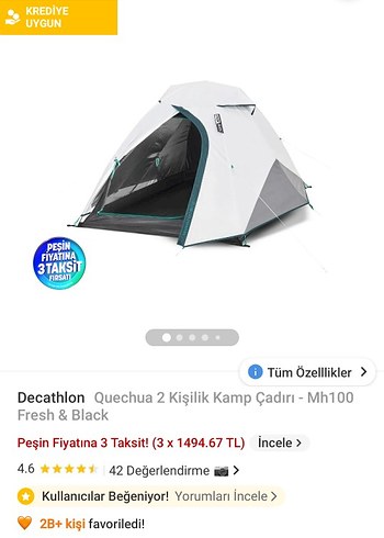 Decathlon Quechua 2 Kişilik Kamp Çadırı - Mh100