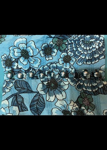 Zara Mavi Çiçek Desenli Kısa Kumaş takım