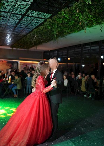Henna Gelinlik Kırmızı Simli Kına Elbisesi