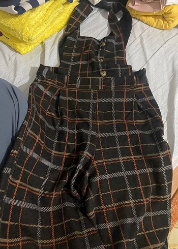 Düğmeli Ekose Desenli Kadın Şort Tulum - Görsel 2