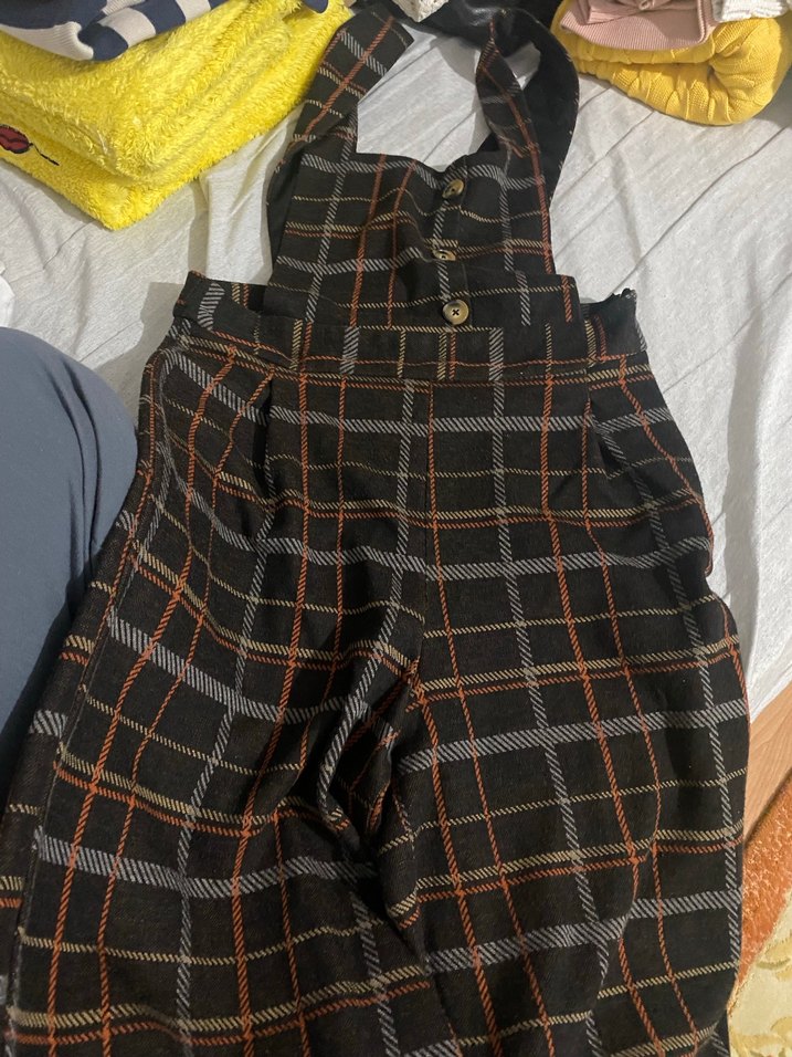 Düğmeli Ekose Desenli Kadın Şort Tulum - Görsel 2