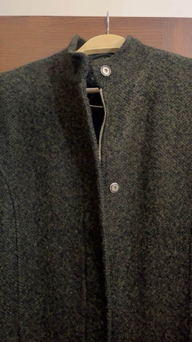 Gri Düğmeli Yün Midi Hamile Kabanı - Görsel 4