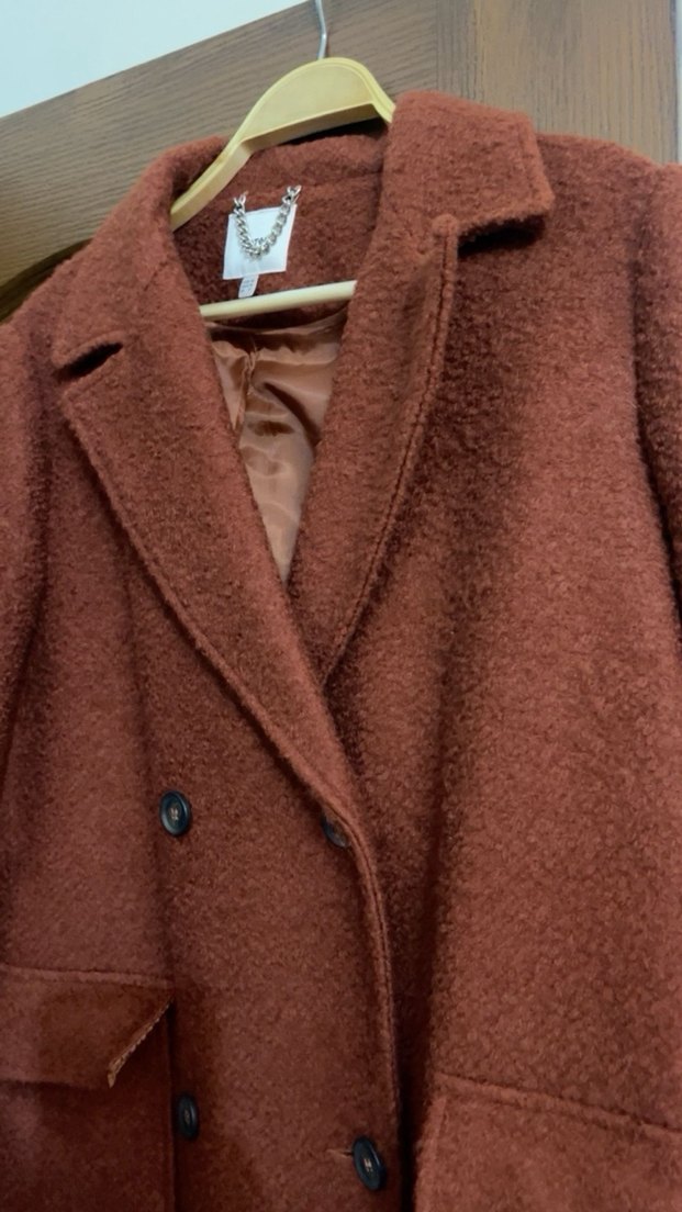 Düğmeli Kiremit Rengi Kadın Kaban - Görsel 2