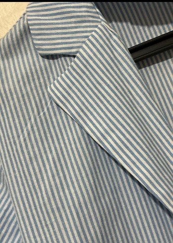 Belden bağlamalı Çizgili Mavi Kadın Gömlek - Görsel 2
