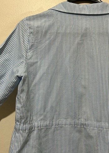 Belden bağlamalı Çizgili Mavi Kadın Gömlek - Görsel 3