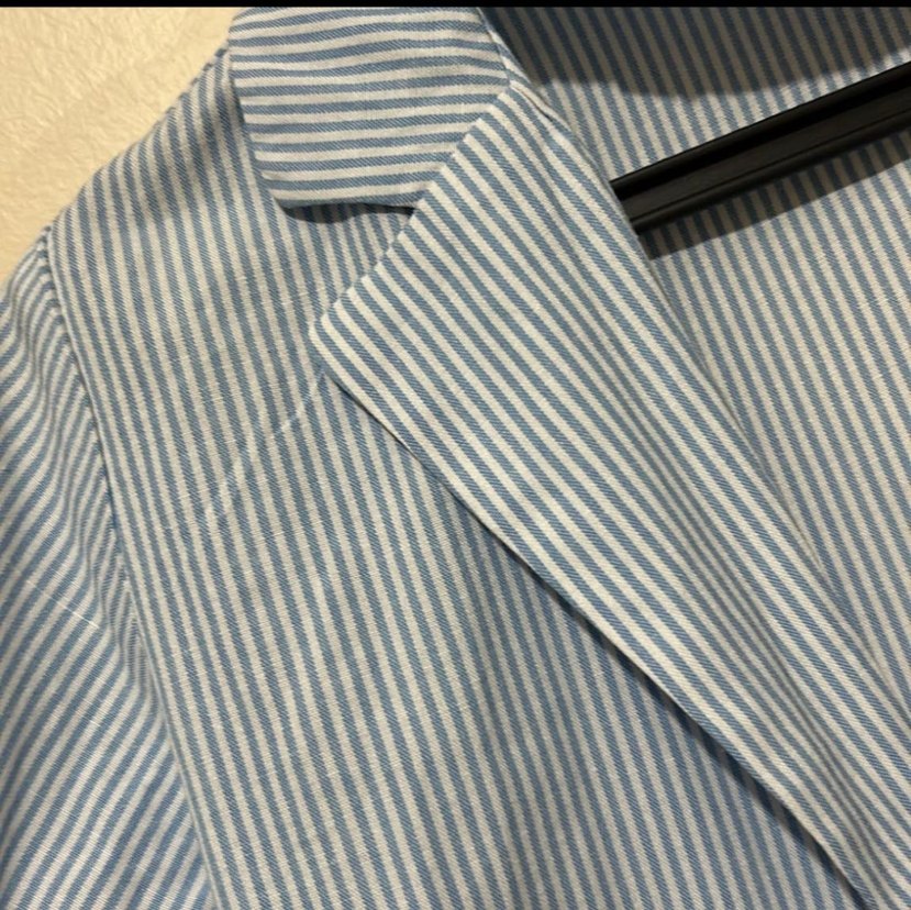 Belden bağlamalı Çizgili Mavi Kadın Gömlek - Görsel 2