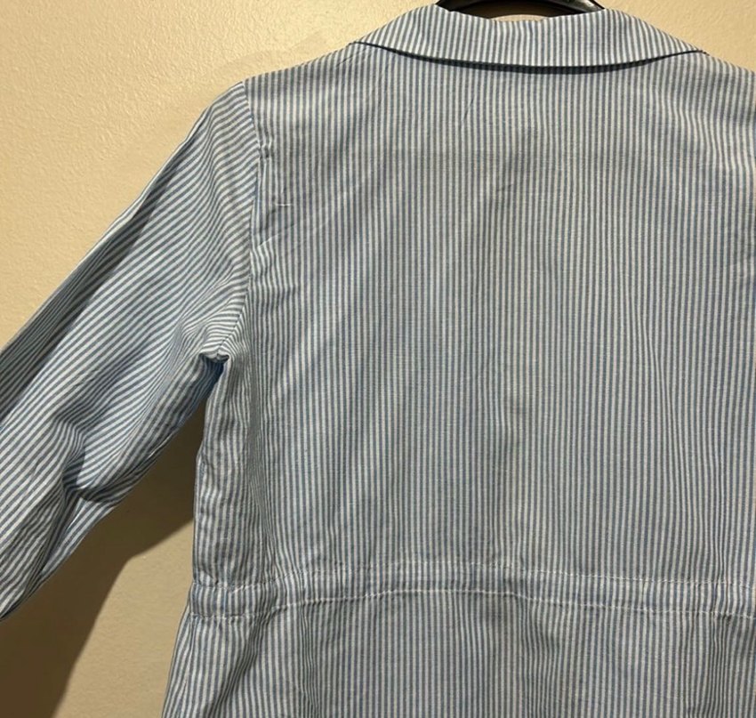 Belden bağlamalı Çizgili Mavi Kadın Gömlek - Görsel 3