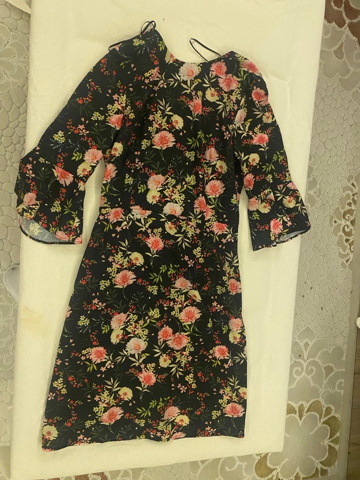 Çiçek Desenli Uzun Kollu Midi Elbise - Görsel 2