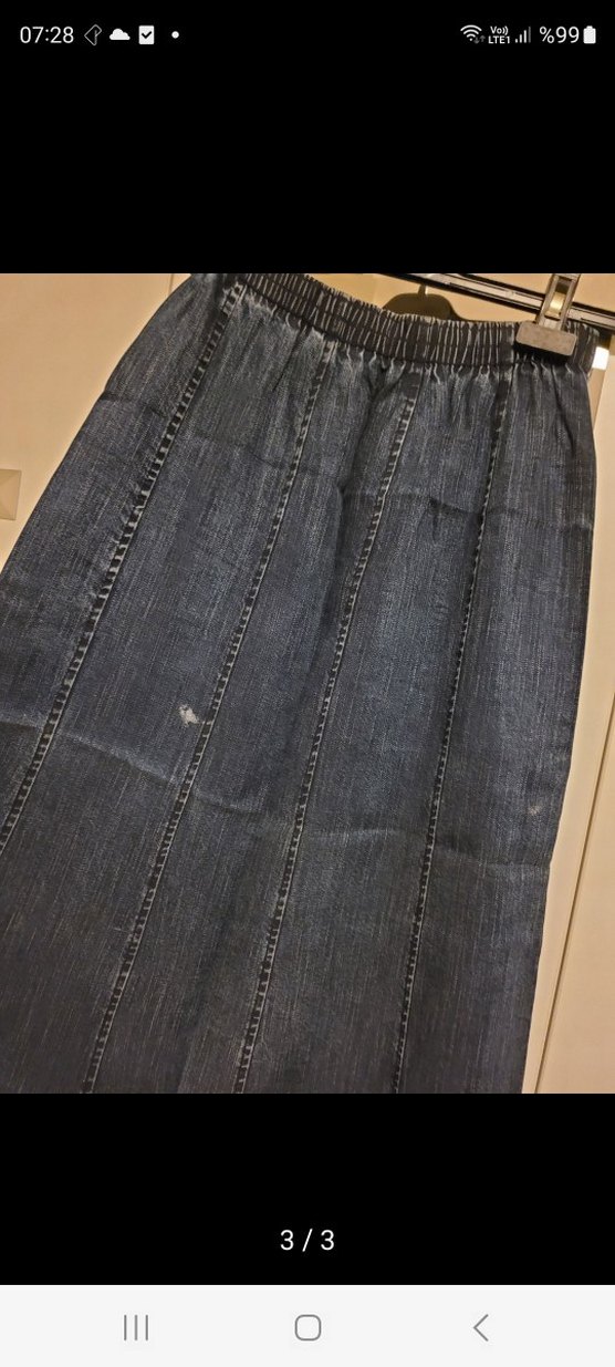 Kadın Lacivert Uzun Bol Kesim Kot Etek - Görsel 3