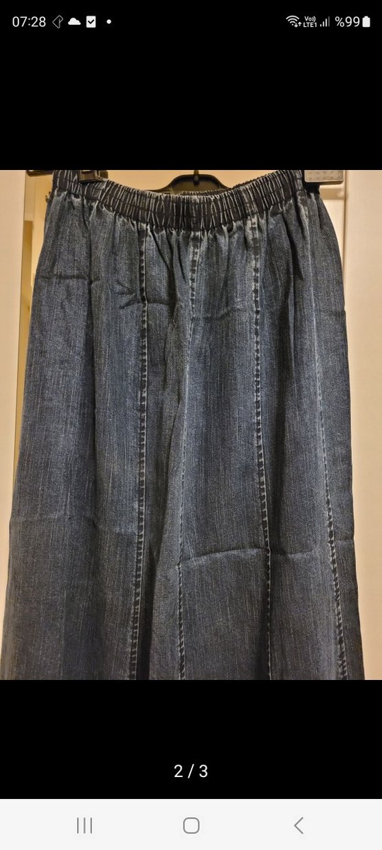 Kadın Lacivert Uzun Bol Kesim Kot Etek - Görsel 2